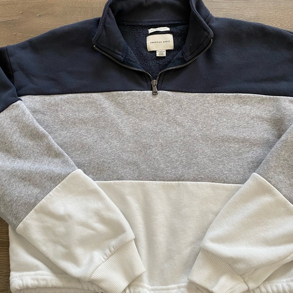 American Eagle 1/4 Zip Color Block Tie Oversized Pullover Jacket Sweatshirt - Picture 3 of 9